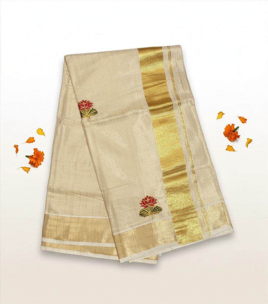 Pink Lotus Motif Tissue Set Saree