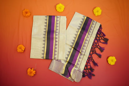 Black & Purple Pattern Tissue Set Mundu