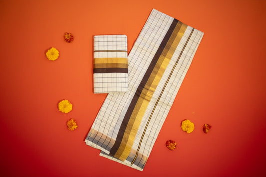Checkered Brown Set Mundu