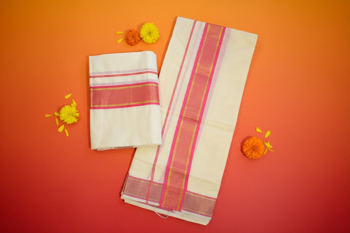 Pink & Gold Line Set Mundu