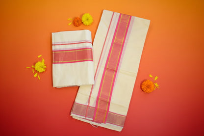 Pink & Gold Line Set Mundu